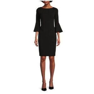 Calvin Klein 20W NWT Black Bell‎ Sleeve Boat Neck Sheath Dress Casual Formal
